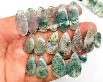 Natural Moss Agate Cabochon Lot: Matching Pairs, Dendritic Green Gemstones for Jewelry Making