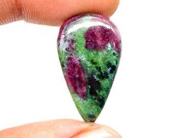 Cabujón de zoisita rubí en forma de pera: piedra preciosa hecha a mano, 28 x 17 mm