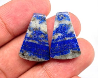 Bijpassend paar lapis lazuli, natuurlijke blauwe edelsteen cabochons voor hanger en oorbellen 22 x 15 x 5 mm