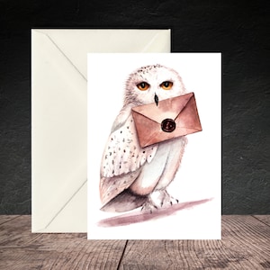 Cartão de Coruja, Cartão de Feliz Aniversário, Harry Potter, Download Digital, PDF, Coruja Aquarela, Cartão Mágico, Cartão de Feliz Aniversário de Pássaro Aquarela
