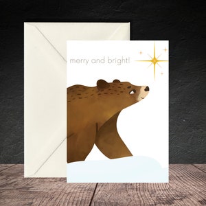 Bär Karte, Weihnachtskarte, Frohe Weihnachten, digitaler Download, PDF, Aquarell Bär, magische Karte, Aquarell Bär Frohe und helle Weihnachten