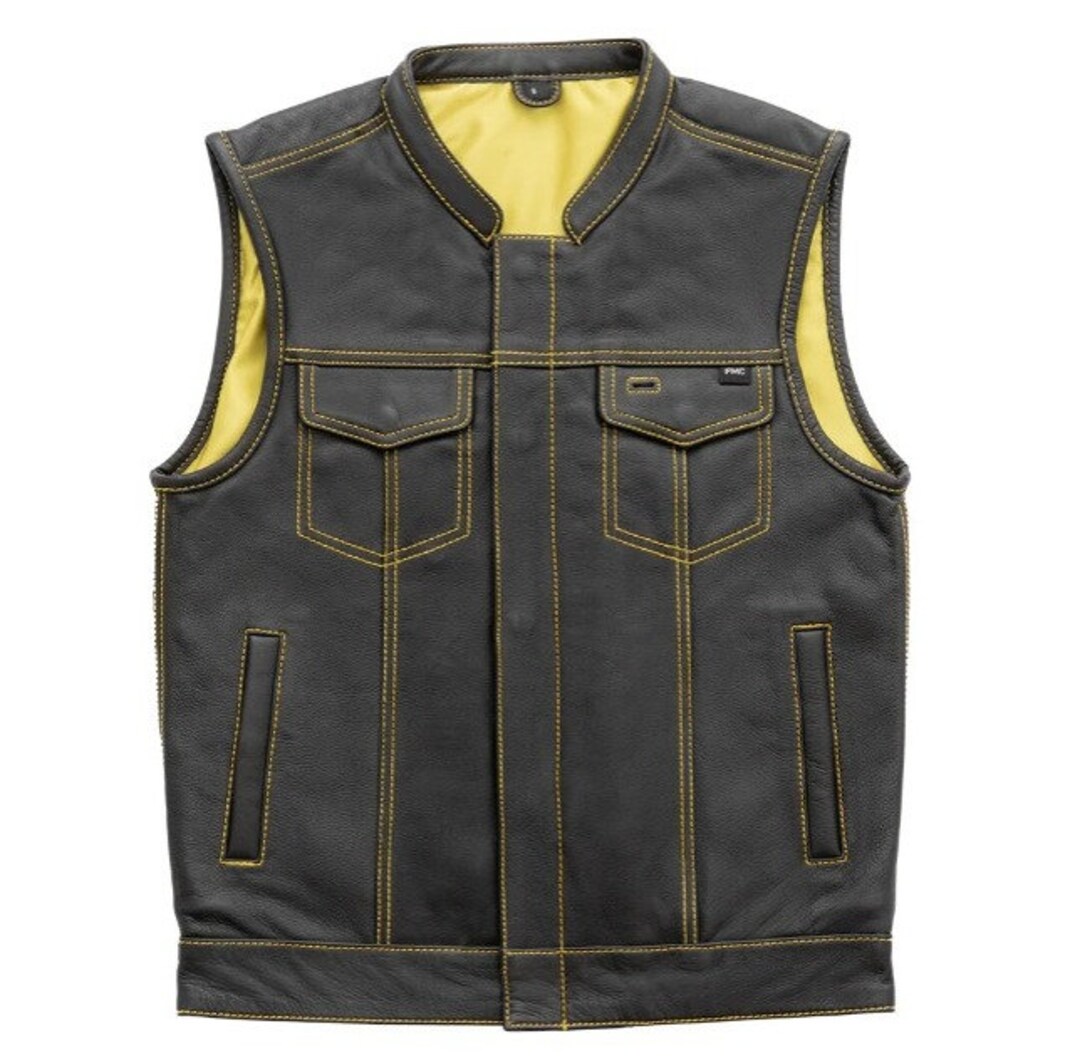 Hand Made Leather Vest Men Vest Leather Motorcycle Vest Etsy
