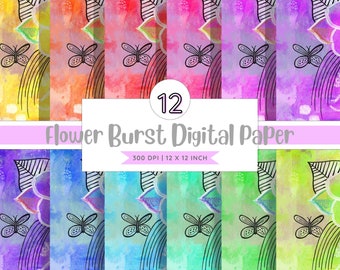 Flower burst digital printable craft paper