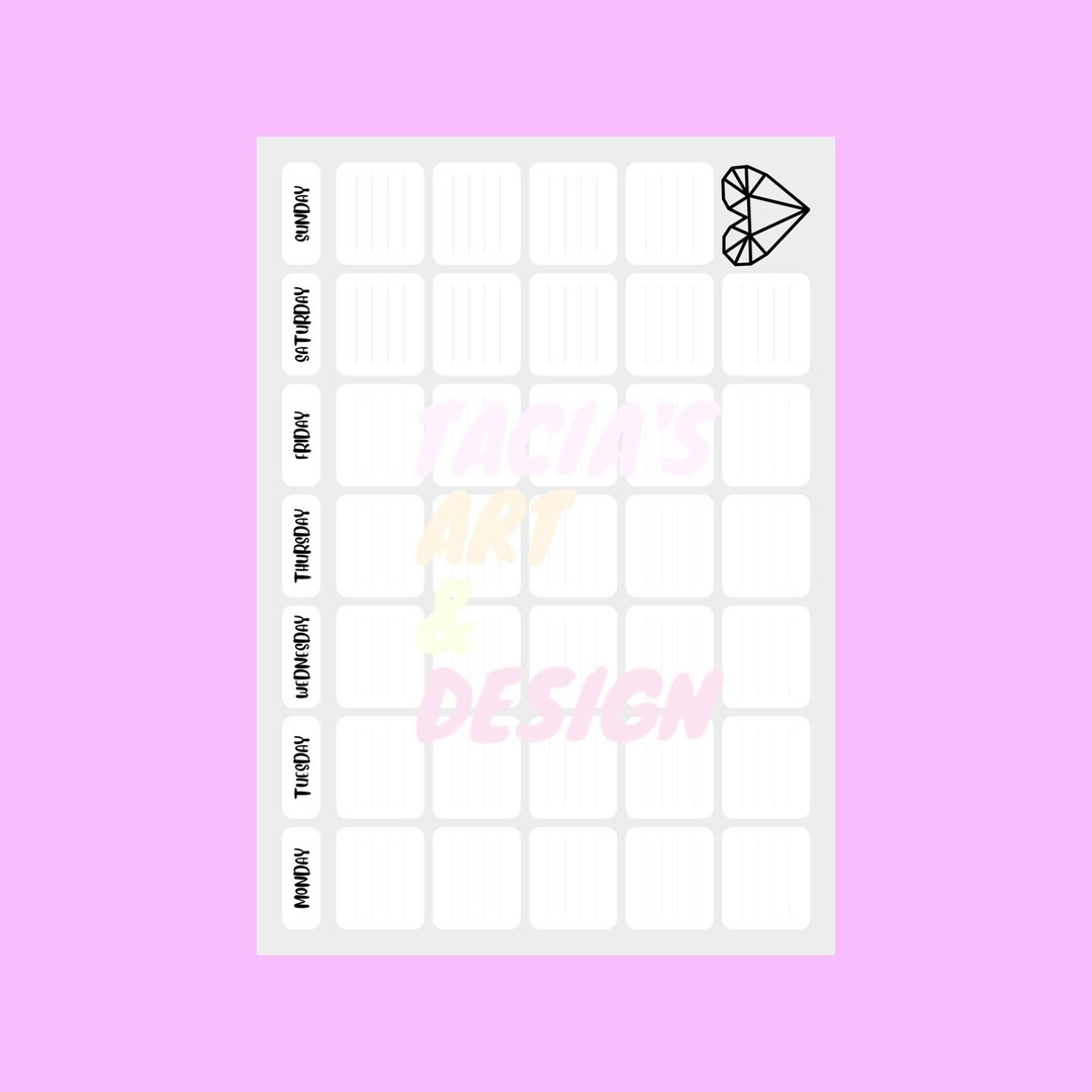 Weekly Planner With Cute Heart Artwork Design - Etsy