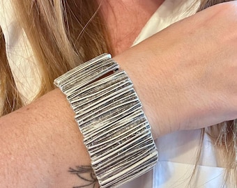 Textured Wide Statement Bracelet: Organic Design, Adjustable Fit