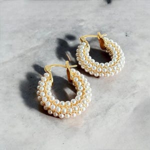 Gold Plated Pearl Hoops, Lightweight Pearl Hoop Earrings, Wedding Earrings