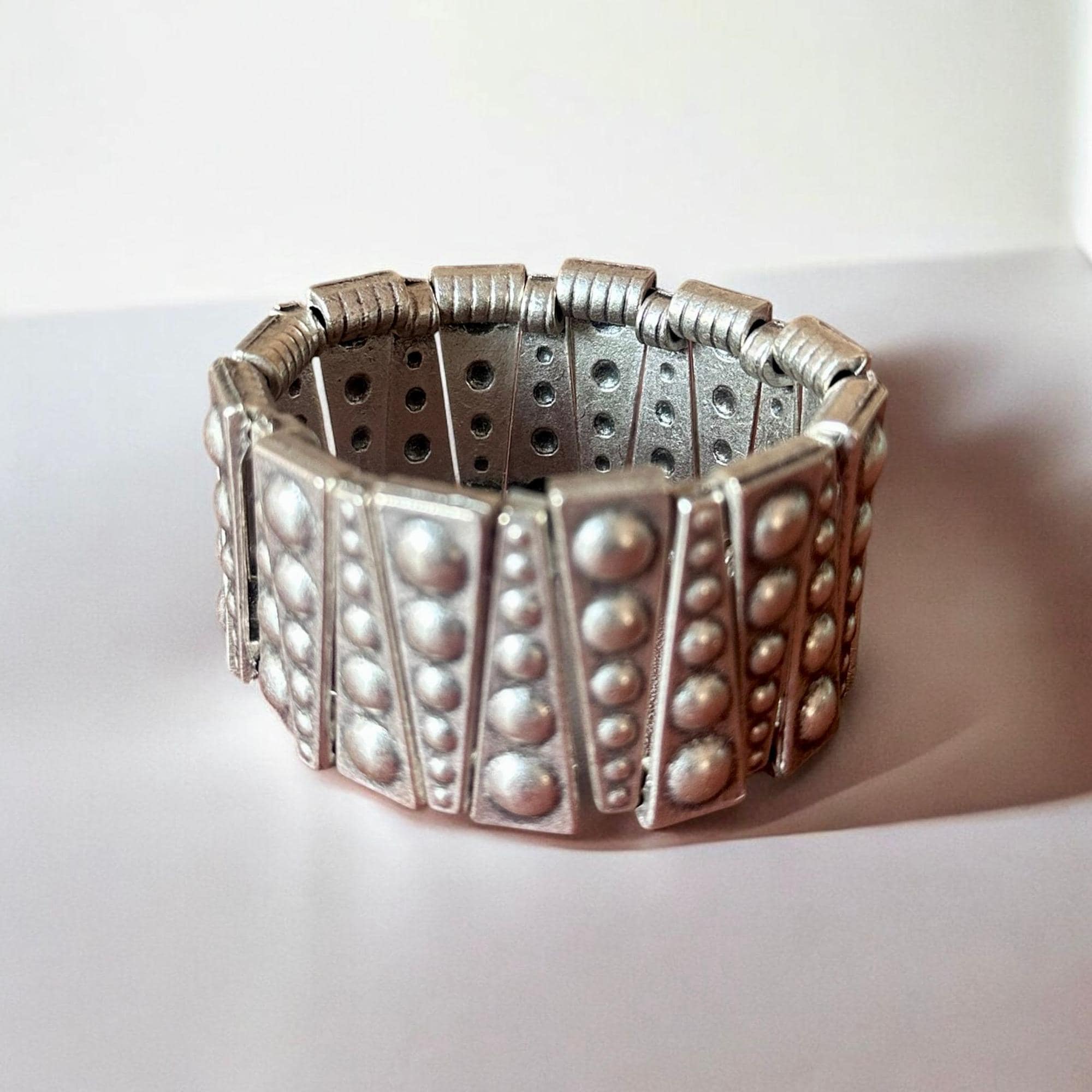 Silver Studded Statement Bracelet: Geometric Metal, Adjustable