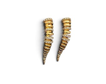 Gold Zircon Sculptural Stud Earrings, Statement Jewelry