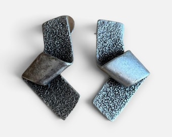 Elara Textured Statement Earrings, Sculptural Silver Jewelry