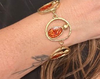 Gold Tone Orange Stone Link Bracelet – Anti-Tarnish Jewelry