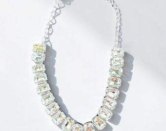 Crystal Statement Necklace, Silver Chain, Elegant Jewelry, Gift for Her