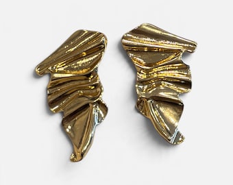 Sculptural Gold Statement Earrings, Modern Abstract Jewelry