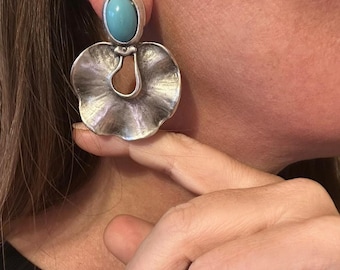 Turquoise Statement Earrings, Anti-Allergic Metal, Elegant Design