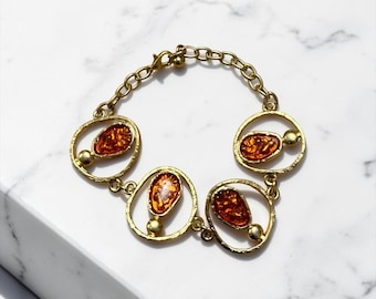 Orange Stone Anti-Tarnish Link Bracelet – Gold Tone Jewelry