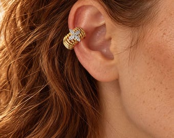 Gold Ear Cuff, Crystal Cartilage Earring, Non Pierced Cuff, Statement Jewelry