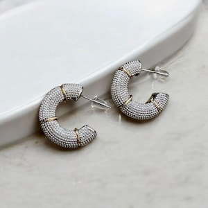 Textured Chunky Hoop Earrings, Silver & Gold Tone Statement Jewelry