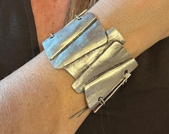 Artisan Geometric Cuff Bracelet, Anti-allergic Metal Statement Jewelry