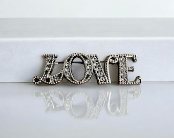 LOVE Rhinestone Brooch, Crystal Letter Pin, Sparkly Statement Jewelry, Sparkling LOVE Brooch, Lightweight Letter Pin