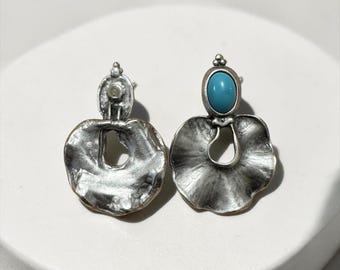 Elegant Design Turquoise Statement Earrings, Anti-Allergic Metal