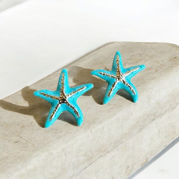 Bold Starfish Statement Earrings, Ocean Inspired Enamel Earrings