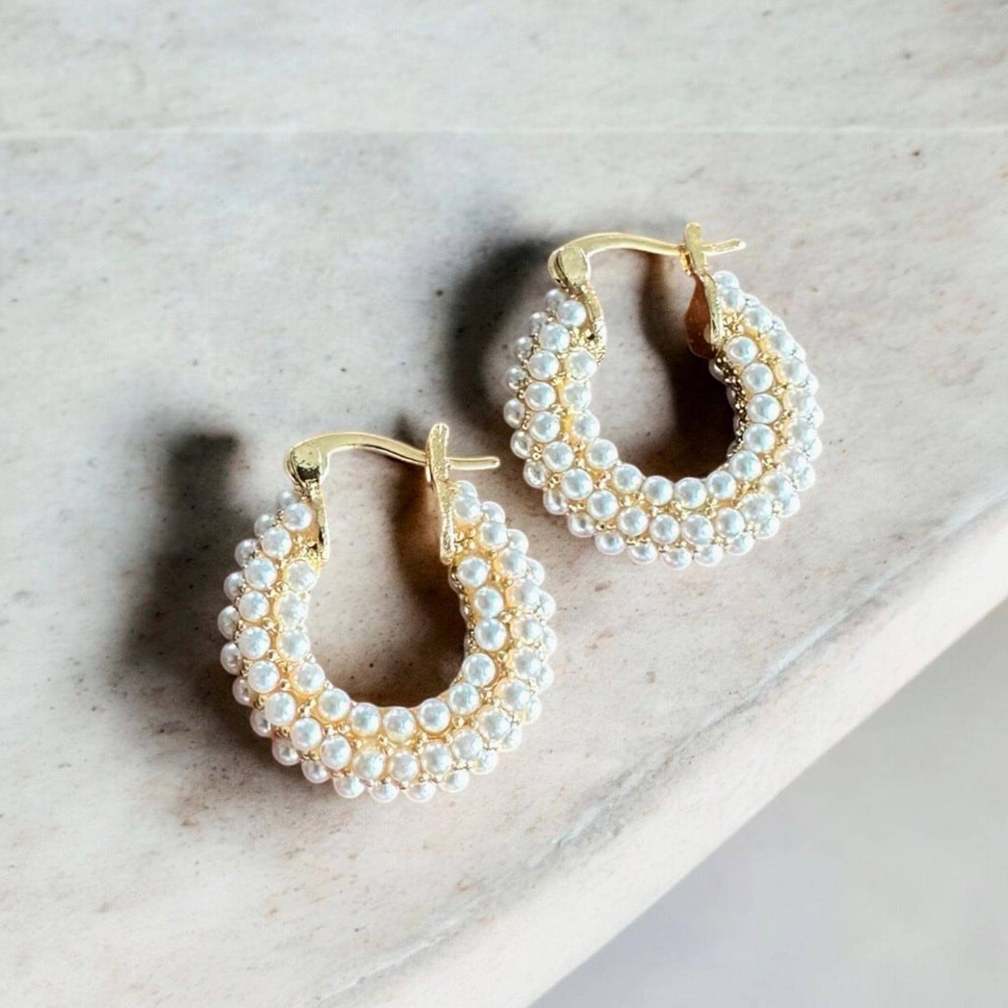 Lightweight Pearl Hoop Earrings, Gold Plated Pearl Hoops, Wedding Earrings, Statement Pearl Hoops, Elegant Hoops