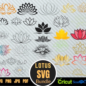 Pacote SVG de flor de lótus, Pacote SVG de flor de lótus Download instantâneo, Formatos de arquivo svg, png, jpg, pdf, Arquivo de corte, Arquivo de corte de flor de lótus