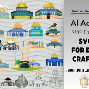 Cuda Al Aqsa: Meczet Al Aqsa Svg Bundle, Palestyna Svg Bundle, Gaza SVG, Islamski Svg Bundle do majsterkowania, Jerozolima Svg Bundle