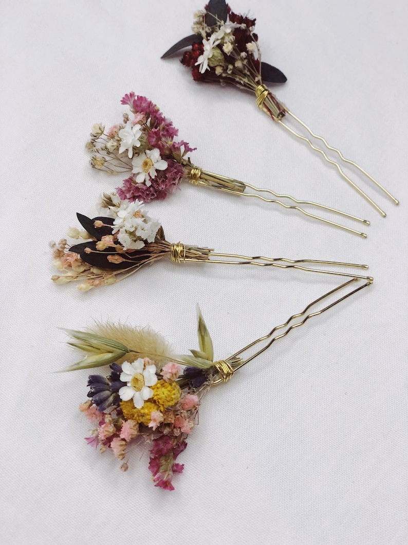 Haarnadeln aus echten getrockneten Blumendezenter HaarschmuckHochzeitsschmuckboho HaarschmuckBlumen fürs HaarBrautschmuckHaarspange Bild 9