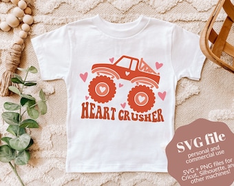 Heart Crusher SVG, kids valentines svg, kids shirt svg, valentines day svg, monster truck svg, cute kids svg, kids valentines day shirt