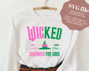 Wicked SVG, Wicked png, maglietta Wicked, mago di Oz, musical Wicked, maglietta Ariana, maglietta Glinda, maglietta Elphaba, cappello da mago, felpa Wicked