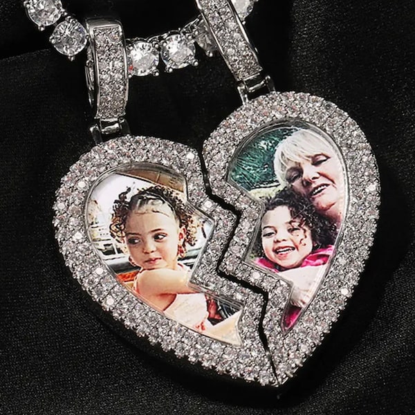 Broken Heart Medallion Picture Pendant Necklaces