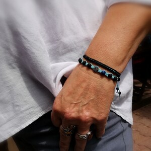 Nepal bracelet with black macramé and polished impression jasper