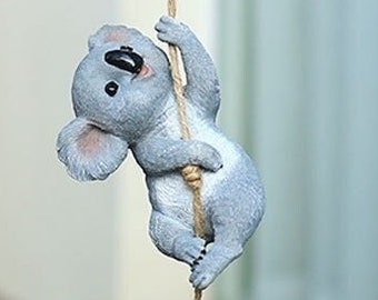 Koala Bears (set of 2) Climbing on Rope, Hanging Cute Animal Ornament, Outdoor Indoor Garden Statue Decor