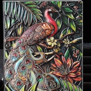 Embossed Cover Journal, Vintage 3D Peacock Leather Notebook