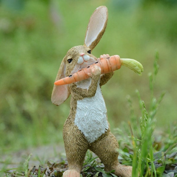 Bunny Playing Carrot Flute| Mini Bunny Decoration | Mini Easter Bunny | Animal Figurine | Cute Rabbit Ornament for Home Garden Decoration