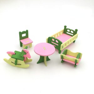 Juego de muebles para dormitorio de guardería de casa de muñecas, muebles para guardería de casa de muñecas, muebles de cama en miniatura