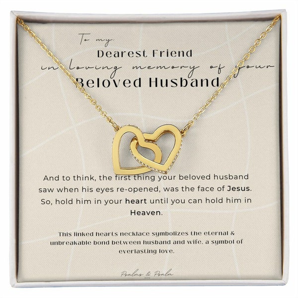 Loss of Husband Gift, Bereavement Gift, Sympathy gift loss of Husband, Husband Remembrance necklace, Interlocking Hearts, 18K Yellow Gold