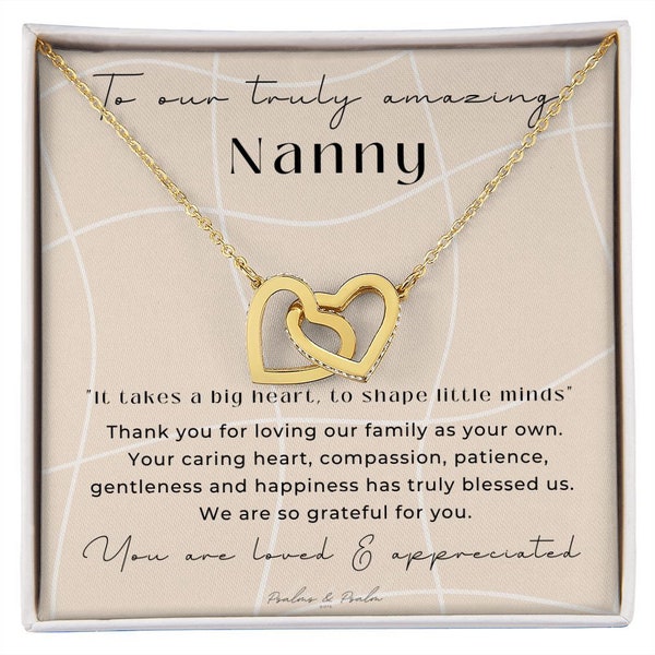Nanny Gift Necklace • Nanny Thank You Gift • Nanny Goodbye Gift • Babysitter Gift • Thank You Gift • Linked Hearts 18K Yellow Gold