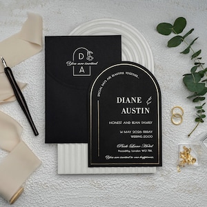 Faire-part de mariage noir Papeterie de mariage Faire-part de baptême Faire-part de mariage élégant Faire-part de mariage élégant