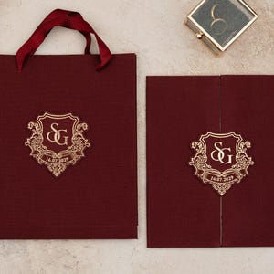 Cartão de convite vermelho, bolsa de convite de casamento, modelo de convite de casamento em tecido de linho, cartões de convite para eventos modernos, convite moderno