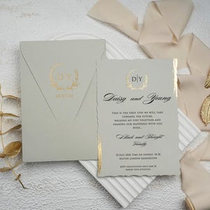 Faire-part de mariage blanc/or Carte d'invitation de mariage élégante Modèle de mariage personnalisable