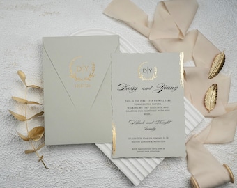 White/ Gold  Wedding Invitation Elegant Wedding Invitation Card  Customizable Wedding Template
