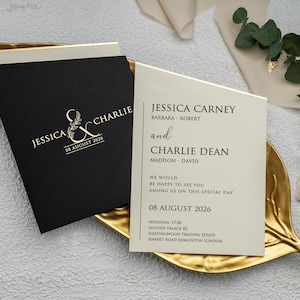 Invitación de boda en negro y beige Papelería de boda Invitación elegante Invitación elegante personalizable