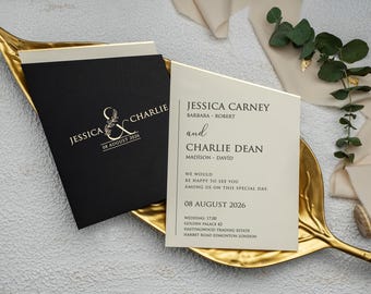 Black/Beige Wedding Invitation Wedding Stationery Stylish Invitation Customizable Elegant Invitation