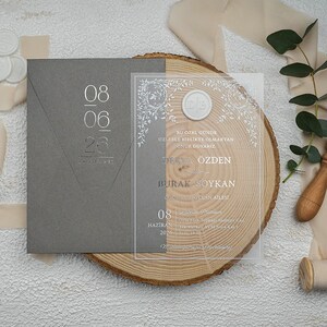 Convite de casamento cinza e transparente moderno modelo de cartão de convite de casamento para eventos