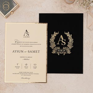 Hochzeitseinladung aus Leinenstoff, schwarze Hochzeitseinladung, personalisierte Hochzeitseinladungen, personalisierte Einladungskarte