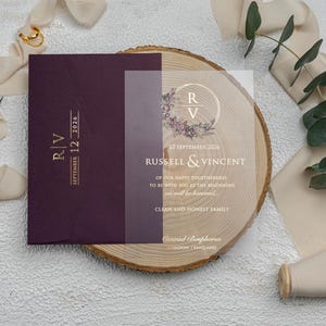 Elegante invitación de boda burdeos, tarjeta de invitación personalizada, plantilla de invitación para eventos