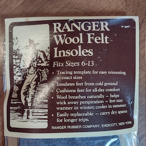 Wool Felt Insoles By Ranger - Made in the USA New Old Stock