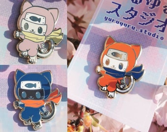 Ninja Neko Cat Enamel Pin, Japanese motif enamel pins, hard enamel