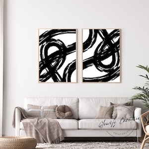 Set of 2 abstract art, Black lines, Black Abstract Art Print, Abstract Wall Set, Gallery Wall Art, Minimal Prints, Printable Wall Art Set